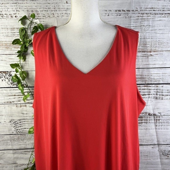 Susan Graver Dress Large Pet Fire Orange Lagenlook Layered Knee Stretch Cocktail - Picture 4 of 13